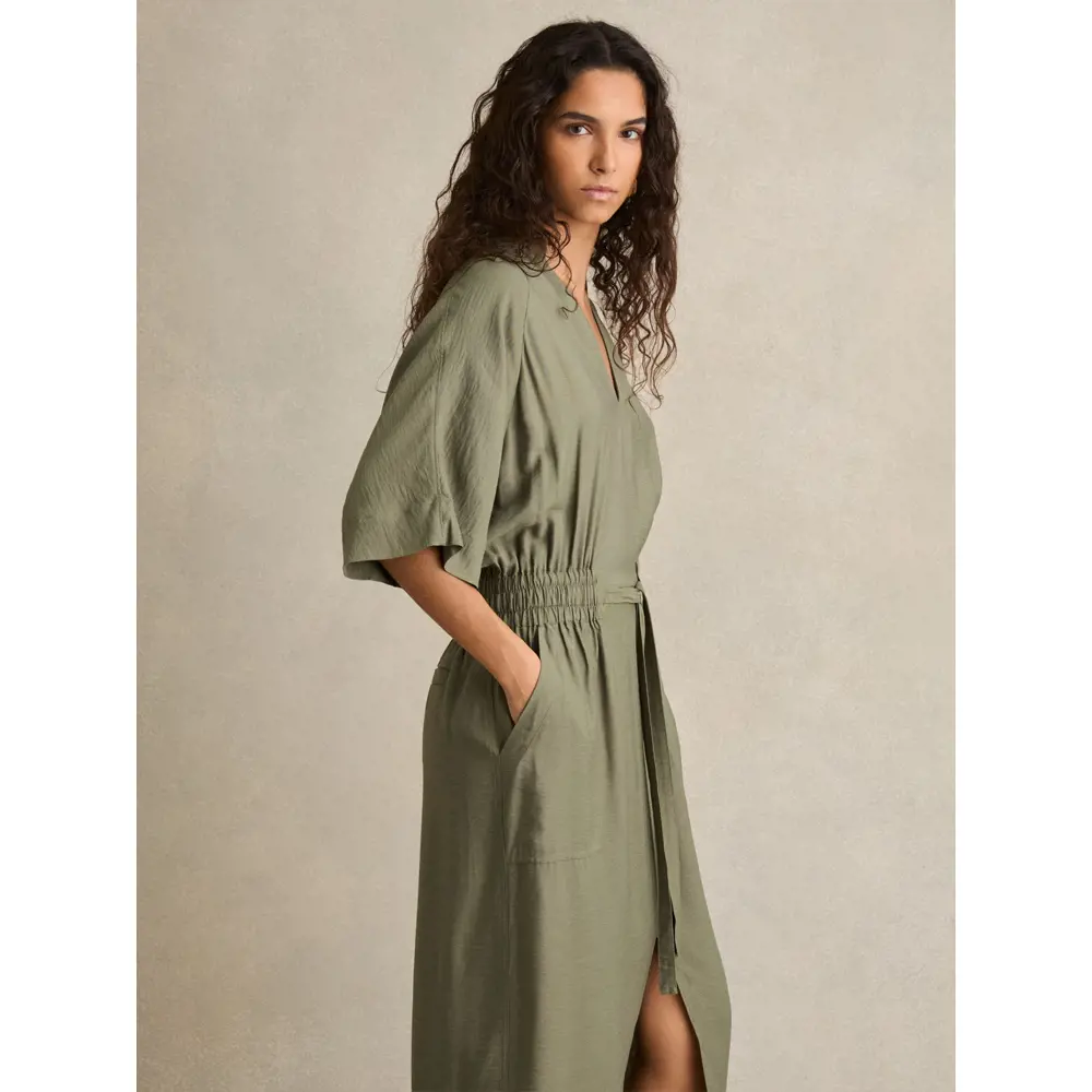 REISS CECILIA Shirred Waist Midi Shirt Dress
